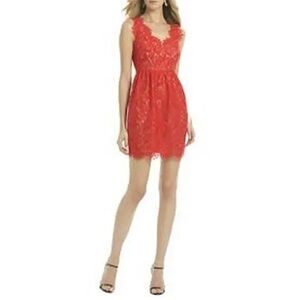 Shoshanna Sierra Red Lace Holidays Sleeveless V Neck Dress Size 6